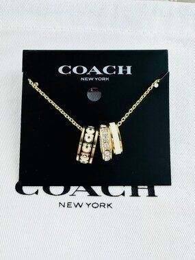 New Coach Signature Enamel Black gold necklace
